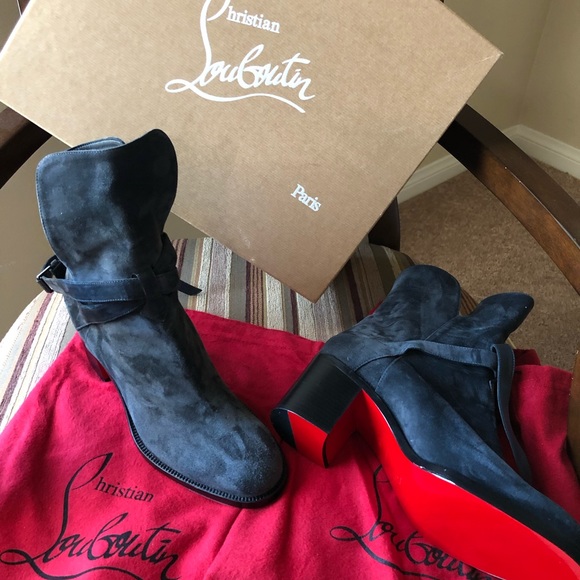 Christian Louboutin Shoes - Christian Louboutin Gray Velour Boots - 9.5 B-New
